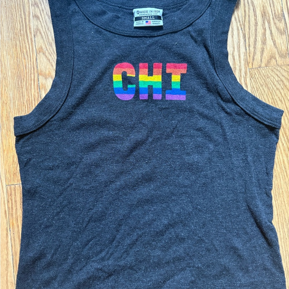 Gray and Red Tank Top with Rainbow CHI Design